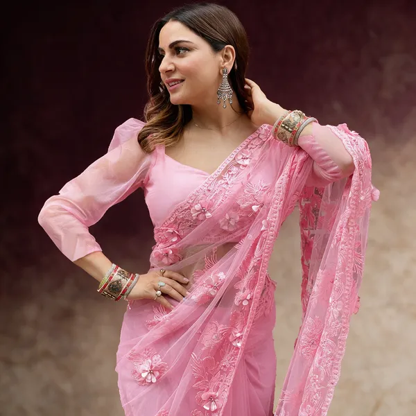 Pink_Soft_Net_Saree_For_Women