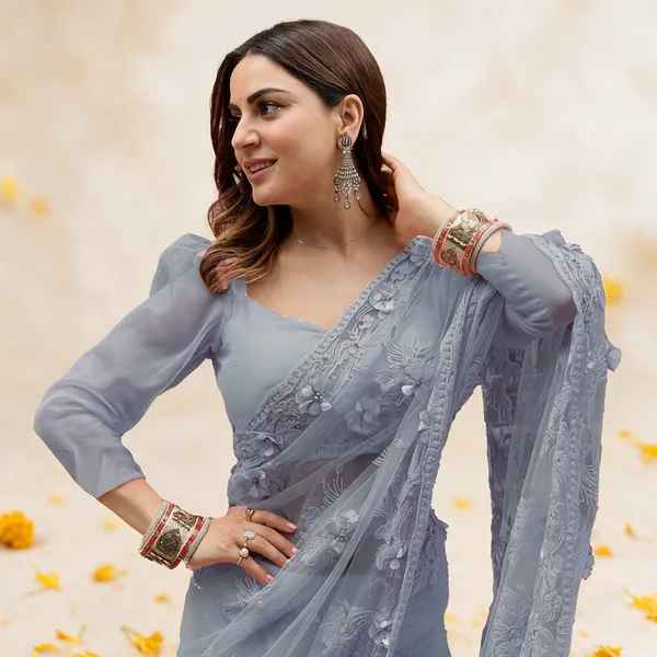 Grey_Soft_Net_Saree_For_Women