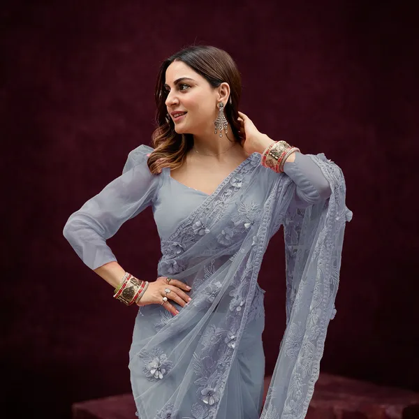 Grey_Soft_Net_Saree_For_Women