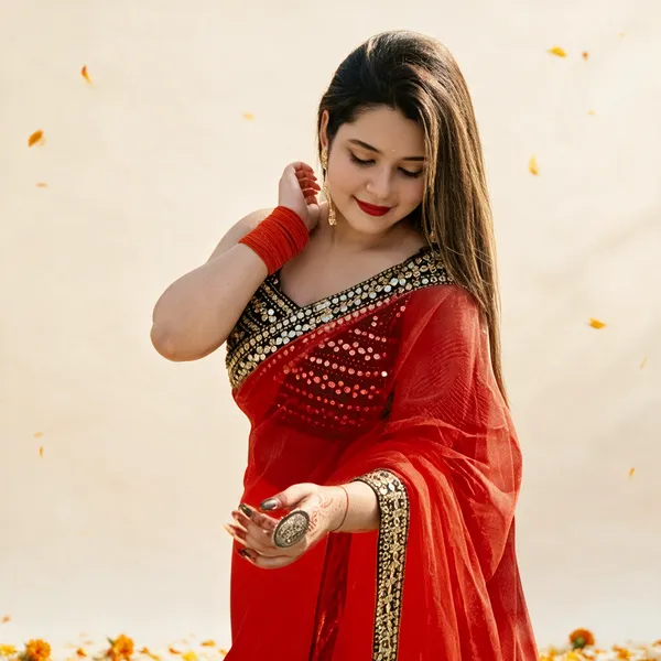 Red_Soft_Net_Saree_For_Women