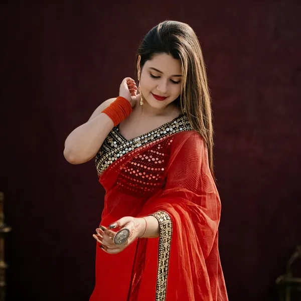 Red_Soft_Net_Saree_For_Women