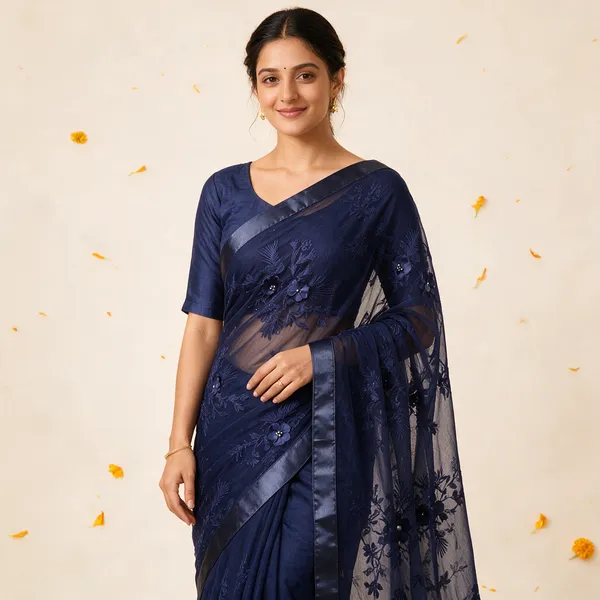 Navy_Blue_Soft_Net_Saree_For_Women
