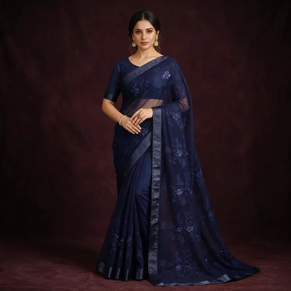 Navy_Blue_Soft_Net_Saree_For_Women