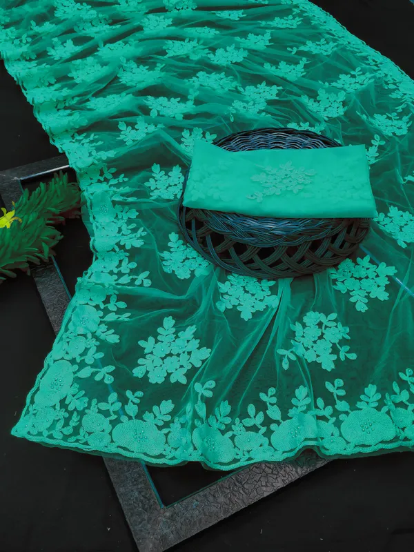 Teal_Embroidered_Net_Saree_for_Women