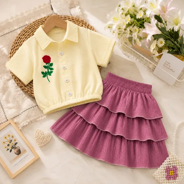 Yellow_Floral_Top_And_Tiered_Skirt_Set_for_Girls