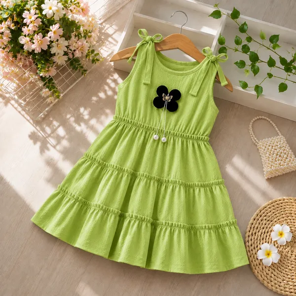 Green_Cotton_Blend_Sleeveless_Tiered_Dress_For_Girls
