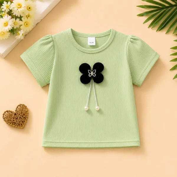 Green_And_Blue_Ribbed_Cotton_Gathered_Shoulder_Top_And_Shorts_Set_For_Girls