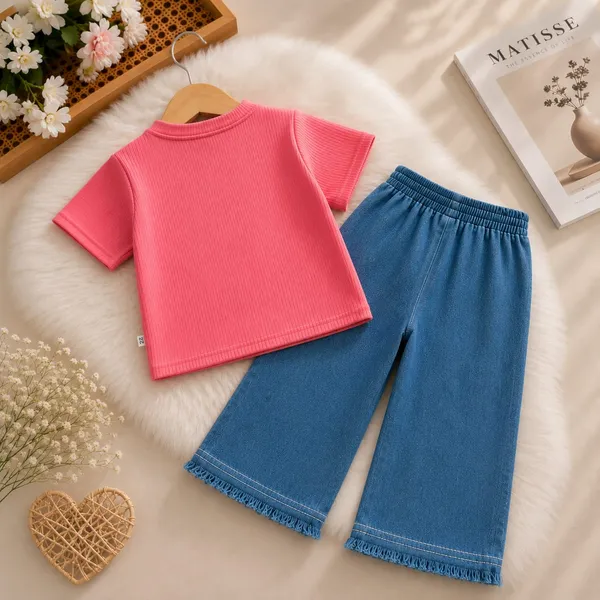 Pink_And_Blue_Ribbed_Cotton_Bow_Detail_Top_And_Culotte_Set_For_Girls