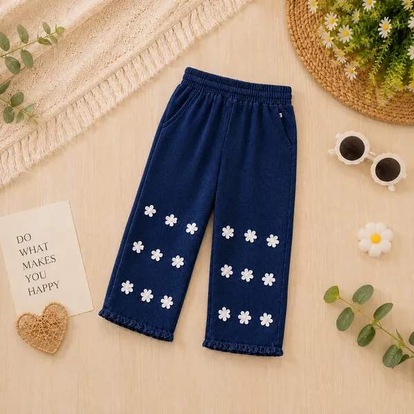 Pink_And_Blue_Ribbed_Cotton_Bow_Detail_Top_And_Wide_Leg_Pants_Set_For_Girls
