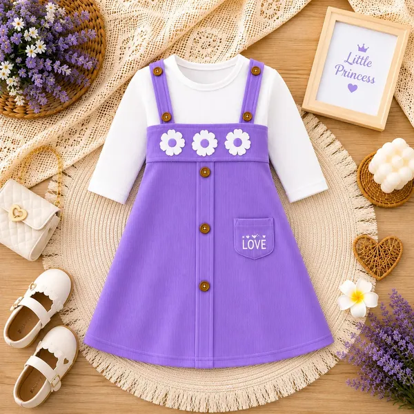 Purple_Ribbed_Cotton_Floral_Pinafore_Dress_Set_For_Girls
