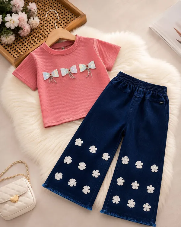 Pink_Ribbed_Top_And_Navy_Floral_Pants_Set_for_Girls