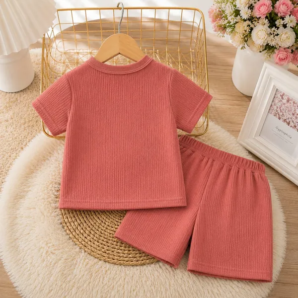 Pink_Ribbed_Cotton_Short_Sleeve_Top_And_Shorts_Set_For_Girls