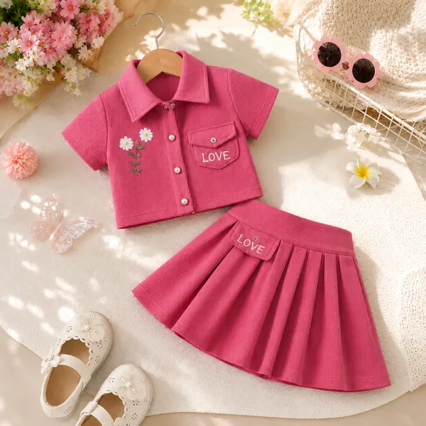 Pink_Ribbed_Cotton_Collared_Shirt_And_Pleated_Skirt_Set_For_Girls
