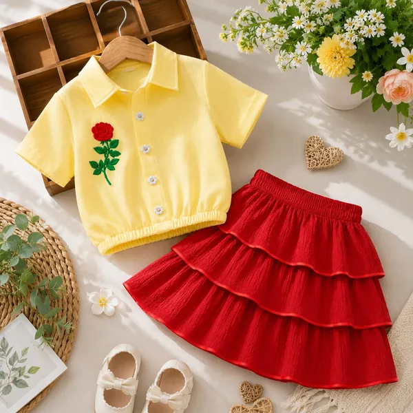 Yellow_Cotton_Blend_Collared_Embroidered_Top_And_Tiered_Skirt_Set_For_Girls