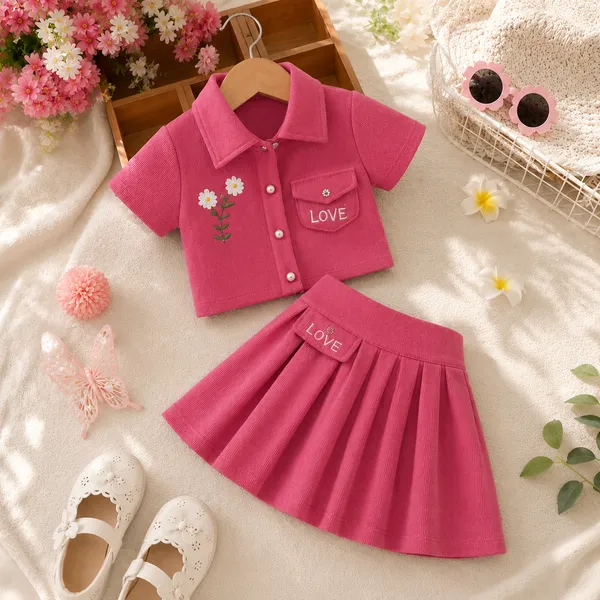 Pink_Ribbed_Cotton_Collared_Shirt_And_Pleated_Skirt_Set_For_Girls