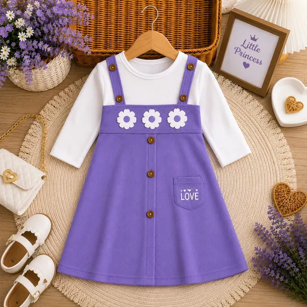 Purple_Ribbed_Cotton_Floral_Pinafore_Dress_Set_For_Girls