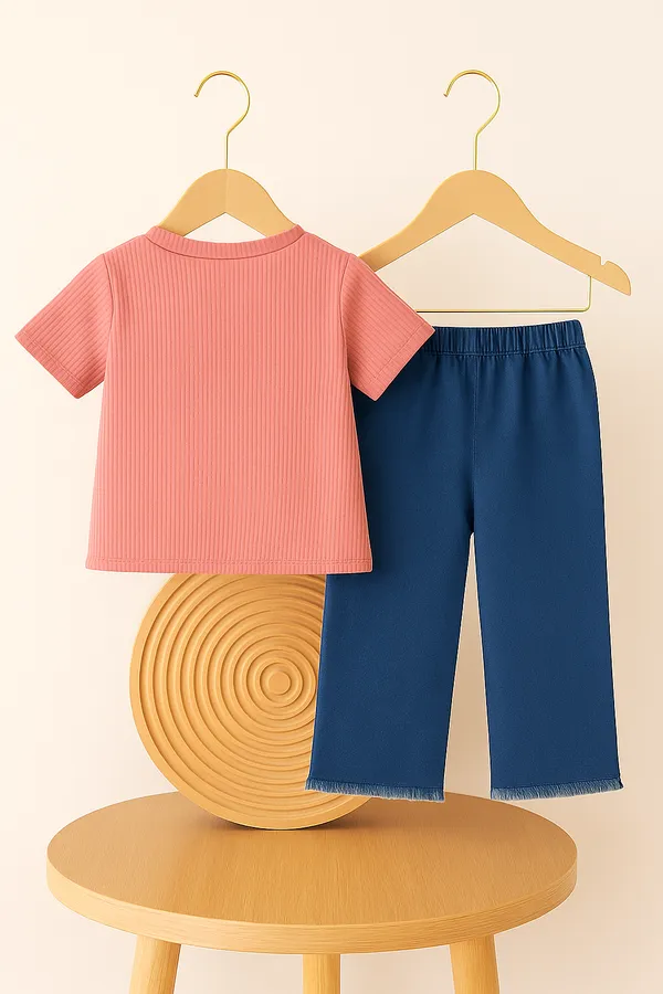 Pink_Ribbed_T-Shirt_And_Blue_Floral_Pants_Set_for_Girls