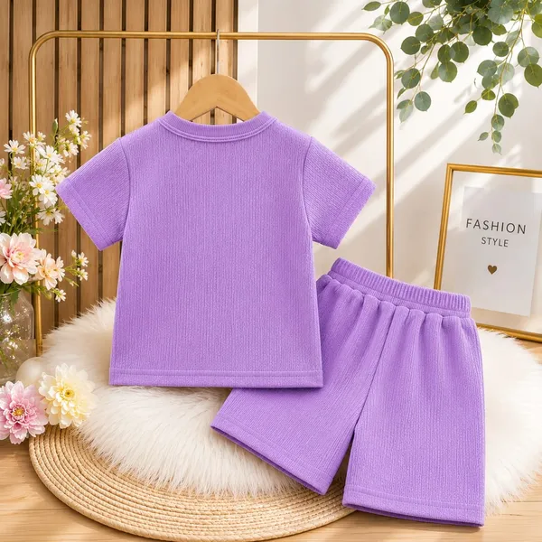 Purple_Ribbed_Cotton_Short_Sleeve_Co_Ord_Set_For_Girls