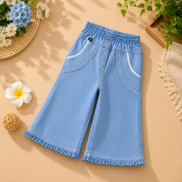 Green_And_Blue_Ribbed_Cotton_Gathered_Shoulder_Top_And_Shorts_Set_For_Girls