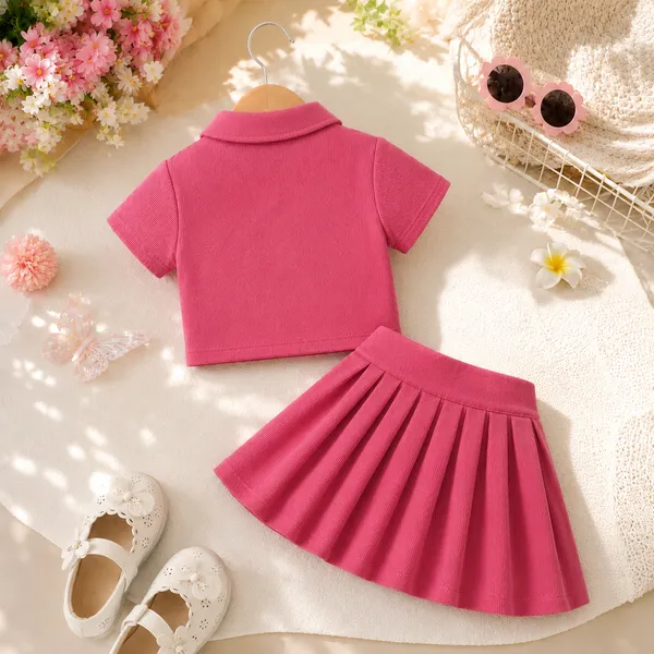 Pink_Ribbed_Cotton_Collared_Shirt_And_Pleated_Skirt_Set_For_Girls