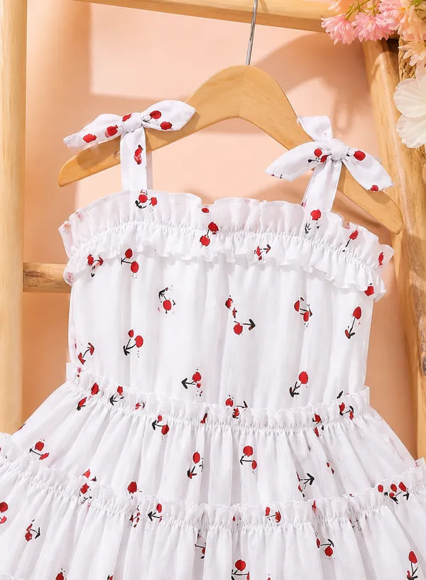 White_Cherry_Print_Ruffle_Dress_For_Girls