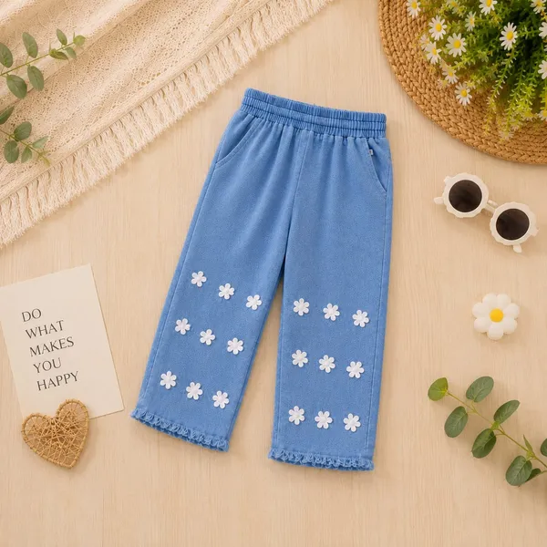 Yellow_Cotton_Blend_Collared_Floral_Applique_Shirt_And_Pants_Set_For_Girls