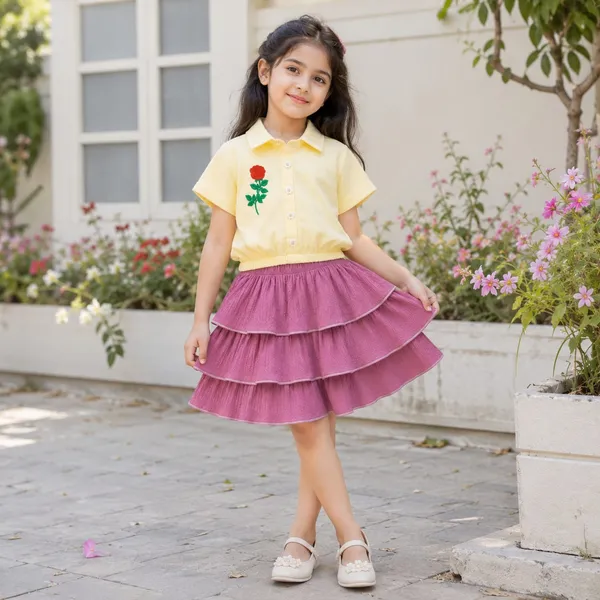 Yellow_Floral_Top_And_Tiered_Skirt_Set_for_Girls