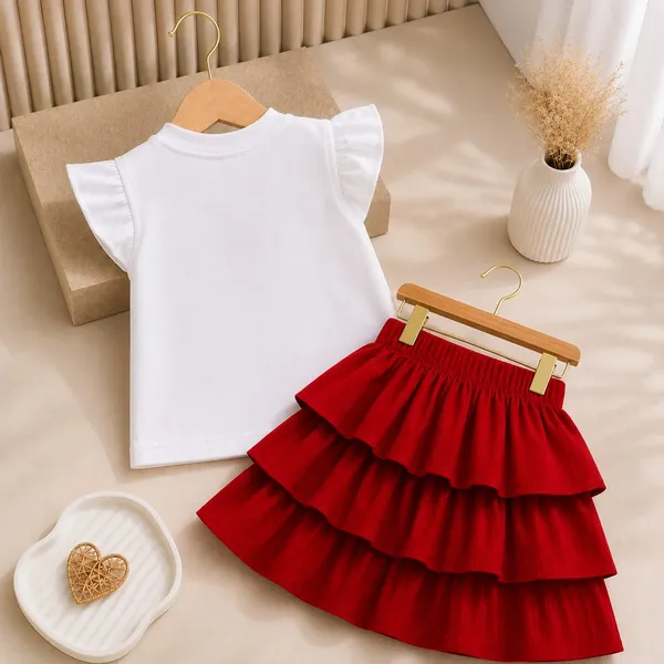 White_And_Red_Cotton_Blend_Flutter_Sleeve_Skirt_Set_For_Girls