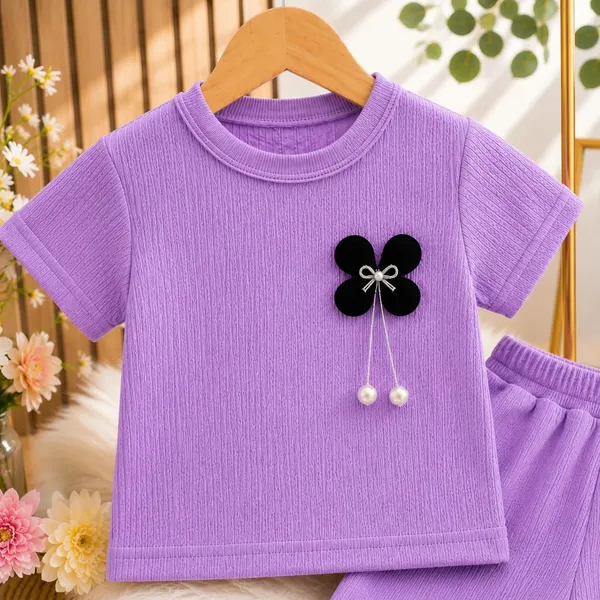 Purple_Ribbed_Cotton_Short_Sleeve_Co_Ord_Set_For_Girls