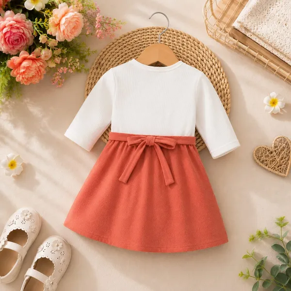 Peach_Ribbed_Cotton_Pinafore_Frock_Set_For_Girls