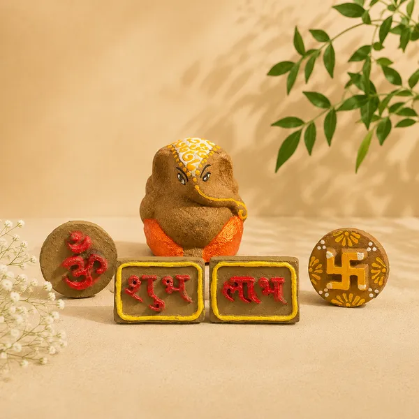 Shubh_Shuruaat_Combo_1:_Gomay_Ganesh_Ji_4"_+_Sticker_Om_+_Stickers_Swastik_+_Sticker_Shubh_Labh
