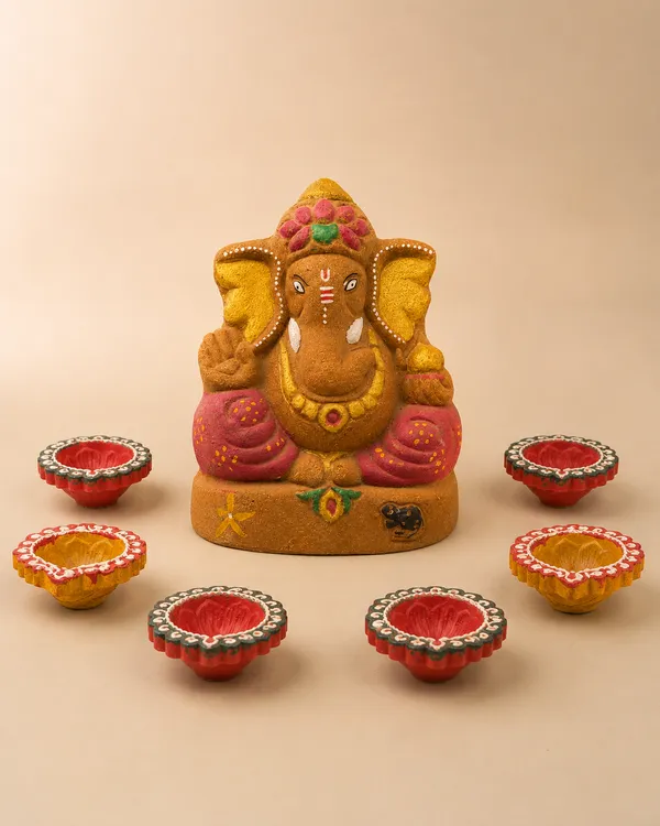 Ganesh_Blessings_Combo_1:_Ganesh_Ji_7_Inch_+_Design_Deepak_-_Set_Of_6