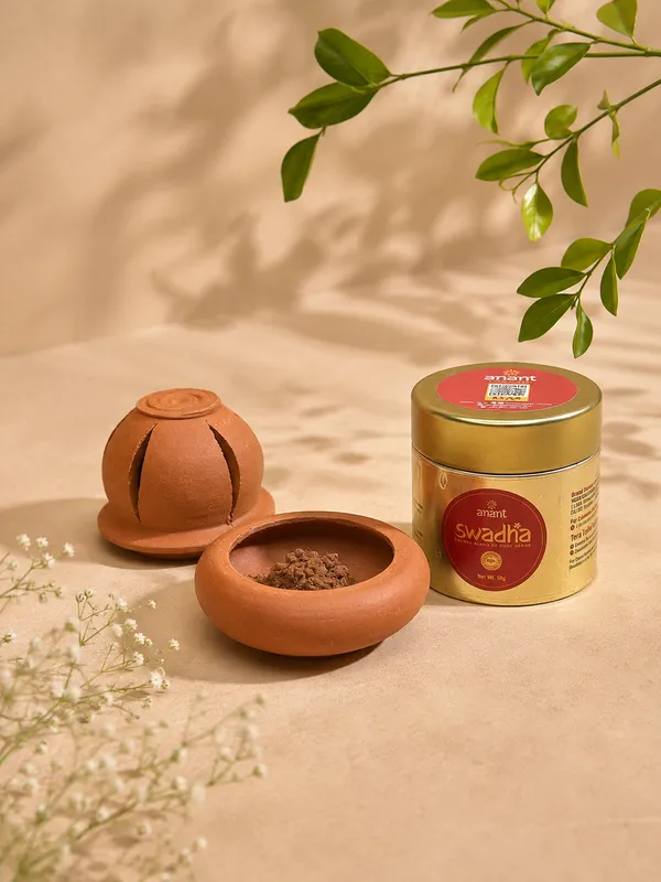 Swadha_Incense_Powder_:_50_Gram_Box_+_Terracotta_Burner_With_Lid