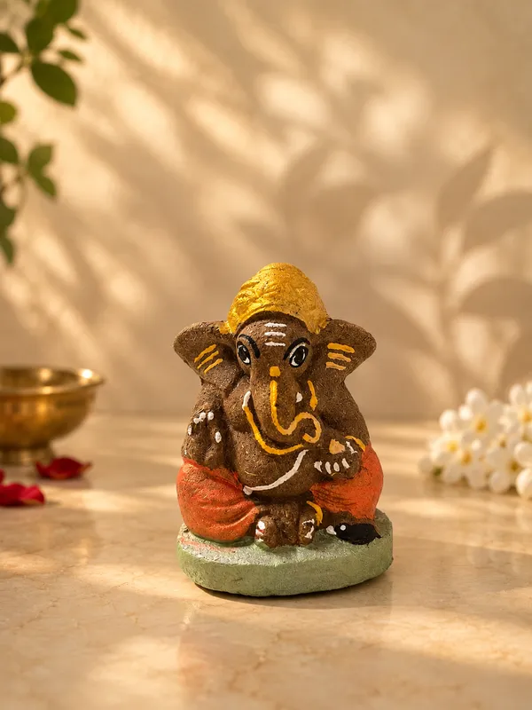 Traditional_Puja_Combo:_Gomay_Ganesh_Ji_4''_+_Cow_Dung_Diya_-_A_Set_Of_12_+_Sticker_Shubh_Labh