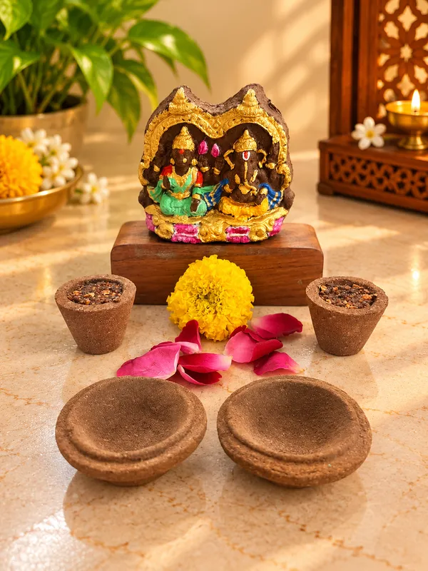 Daily_Puja_Starter_2:_Ganesh_jee,_Laxmi_jee_+_Samrani_Hawan_Cups_-Set_Of_12_+_Cowdung_Diya_-A_Set_Of_12