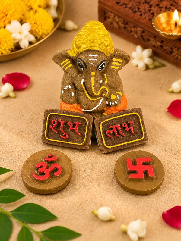 Shubh_Shuruaat_Combo_1:_Gomay_Ganesh_Ji_4"_+_Sticker_Om_+_Stickers_Swastik_+_Sticker_Shubh_Labh