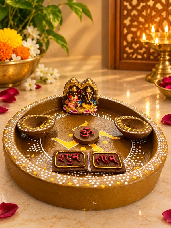 Puja_Essentials_Kit_:_Pooja_Thali_Swastik_+_Ganesh_jee,_Laxmi_jee_+_Design_Deepak_-_Set_Of_6_+_Sticker_Om_+_Sticker_Shubh_Labh_________________