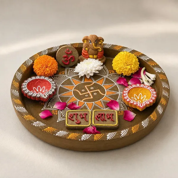 Puja_Essentials_Kit_:_Pooja_Thali_Swastik_+_Gomay_Ganesh_Ji_2.5''_+_Design_Deepak_-_Set_Of_6_+_Sticker_Om_+_Sticker_Shubh_Labh