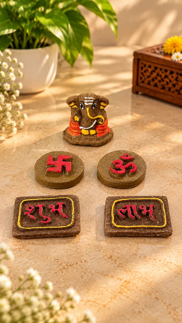 Daily_Puja_Starter_1:_Gomay_Ganesh_Ji_2.5''_+_Stickers_Swastik_+_Sticker_Om_+_Sticker_Shubh_Labh