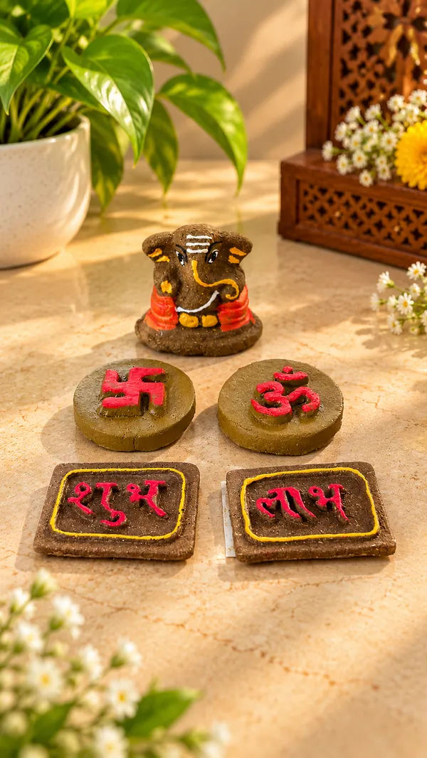Daily_Puja_Starter_1:_Gomay_Ganesh_Ji_2.5''_+_Stickers_Swastik_+_Sticker_Om_+_Sticker_Shubh_Labh