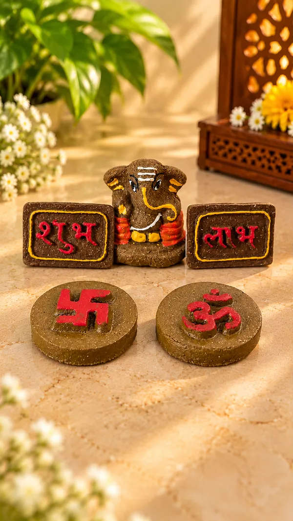 Daily_Puja_Starter_1:_Gomay_Ganesh_Ji_2.5''_+_Stickers_Swastik_+_Sticker_Om_+_Sticker_Shubh_Labh