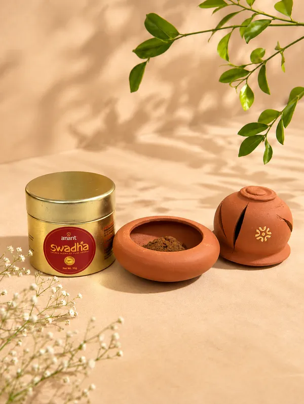 Swadha_Incense_Powder_:_50_Gram_Box_+_Terracotta_Burner_With_Lid