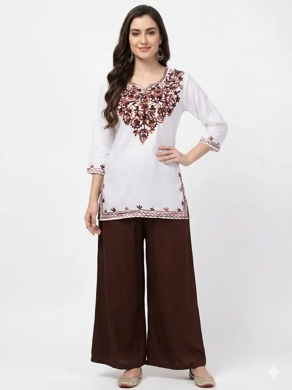 White/Brown-Kurta_Palazzo_Set