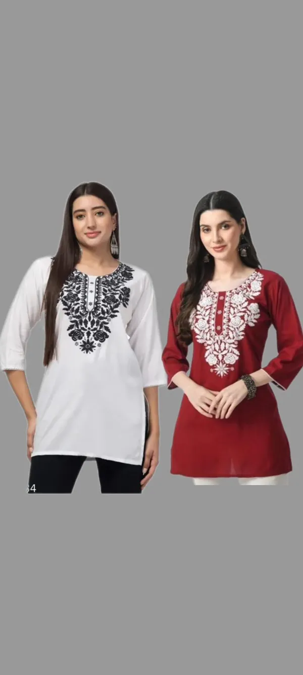 White_And_Maroon_Embroidered_Straight_Kurti_for_Women