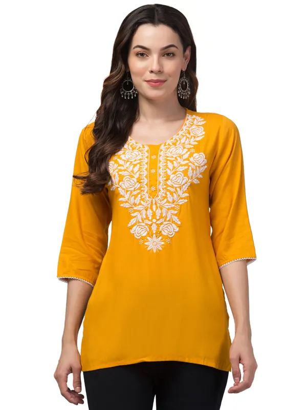 Mustard_Yellow_Embroidered_Straight_Kurti_for_Women