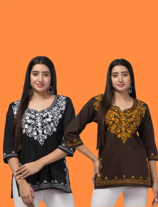 Black_And_Brown_Embroidered_Straight_Kurti_for_Women