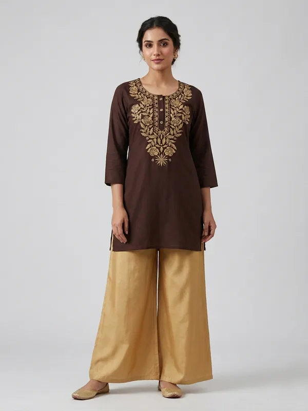 Brown/Gold-Kurta_Palazzo_Set
