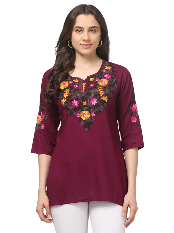 Maroon_Embroidered_Straight_Kurti_for_Women