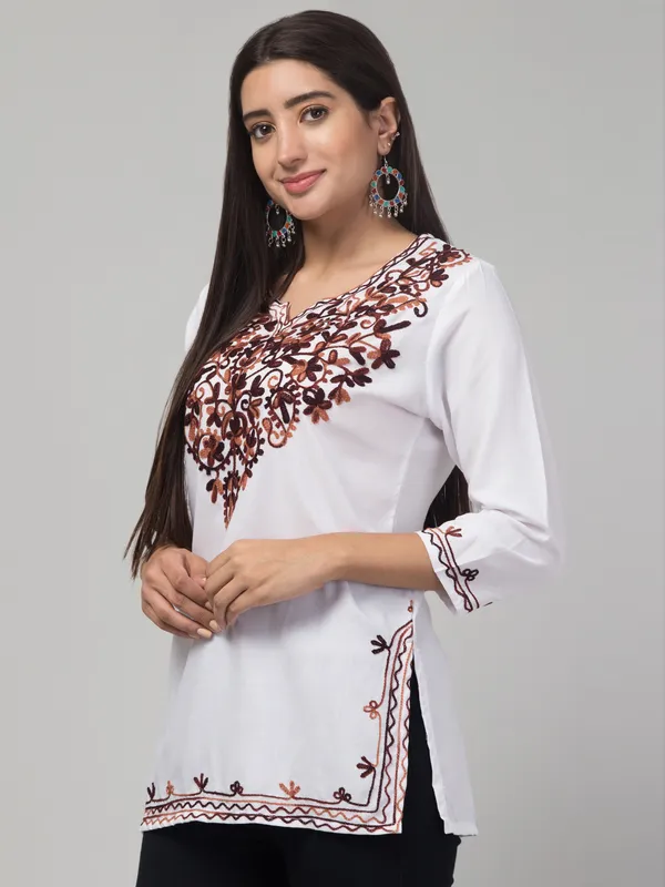 White/Brown-Straight_Kurti