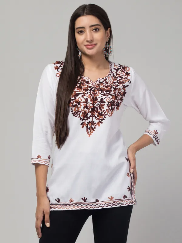 White/Brown-Straight_Kurti